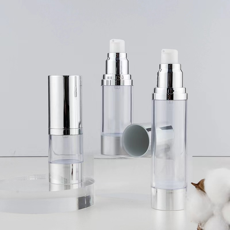 Luxury Skincare Samples - Bright/Matte Silver Vacuum Bottle Pump Airless